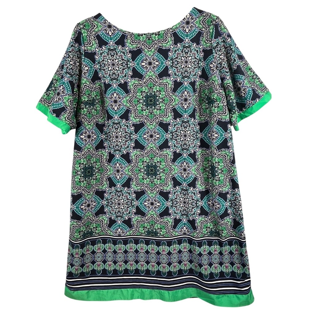 Eliza J Womens 20W Shift Dress Short Sleeve Lined Navy Green Medallion Boho Chic
